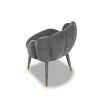 Grey clamshell chair with stitched sections