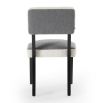 Boucle sand and grey dining chair with dark wood legs