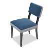 Blue and grey dining chair with padded seat