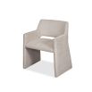 Upholstered taupe dining chair with wrap-around back