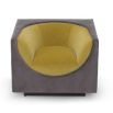 Mustard chair with curvaceous tailoring in its dipped seat design