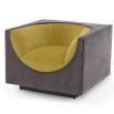 Mustard chair with curvaceous tailoring in its dipped seat design