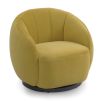 Upholstered boucle mustard swivel chair with channelled detailing