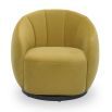 Upholstered boucle mustard swivel chair with channelled detailing