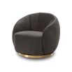 Upholstered dark grey velvet swivel chair with channelled detailing