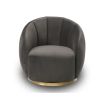 Upholstered dark grey velvet swivel chair with channelled detailing