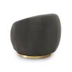 Upholstered dark grey velvet swivel chair with channelled detailing