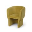 Mustard dining chair with cradling seat and back#