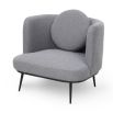 Boucle grey chair with tall full wing back and accent cushion