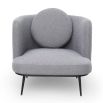 Boucle grey chair with tall full wing back and accent cushion