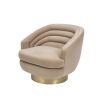 Curved back chair upholstered in light brown velvet