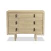 Light brown textured chest of drawers with dark frame and dark handles