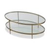 Two tiered coffee table with brass frame and glass shelves