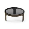 Coffee table with 8mm tempered smoked black glass top and antique bronze steel legs