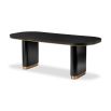 Bold black ash veneer dining table with brass accents