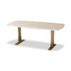 White marble top dining table with brushed brass legs