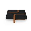 Black square coffee table table with elegant streak of natural wood