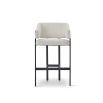 Squared wrap-around bar stool with neutral boucle upholstery and black frame