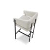 Squared wrap-around bar stool with neutral boucle upholstery and black frame