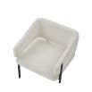 Squared wrap-around bar stool with neutral boucle upholstery and black frame