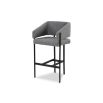 Squared wrap-around bar stool with boucle grey upholstery and black frame