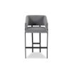 Squared wrap-around bar stool with boucle grey upholstery and black frame