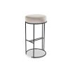 Round bar stool with thin black base in light grey upholstery