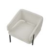 Squared wrap-around chair with neutral upholstery and black frame