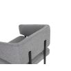 Squared wrap-around chair with grey upholstery and black frame