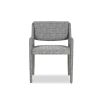 Elegant upholstered chair with arched supports and a complete fabric wrap in grey