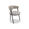 Minimal style dining chair in sherpa grey with rounded seat and curved backrest.