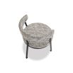 Minimal style dining chair in sherpa grey with rounded seat and curved backrest.