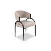 Elegant light grey upholstered dining chair with arched black steel legs