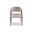 Elegant light grey upholstered dining chair with arched black steel legs