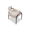 Elegant light grey upholstered dining chair with arched black steel legs