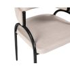 Elegant light grey upholstered dining chair with arched black steel legs