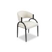 Elegant beige upholstered dining chair with arched black steel legs