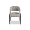 Elegant textured grey upholstered dining chair with arched black steel legs