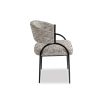 Elegant textured grey upholstered dining chair with arched black steel legs