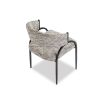 Elegant textured grey upholstered dining chair with arched black steel legs