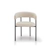 Dining chair with steel black frame and wrap-around backrest in neutral upholstery