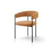 Dining chair with steel black frame and wrap-around backrest in rust coloured upholstery