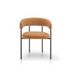 Dining chair with steel black frame and wrap-around backrest in rust coloured upholstery