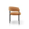 Dining chair with steel black frame and wrap-around backrest in rust coloured upholstery