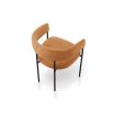 Dining chair with steel black frame and wrap-around backrest in rust coloured upholstery