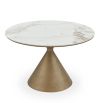 Opulent circular dining table with gold base and marble effect top