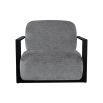 Dark grey upholstered armchair with angular black arms