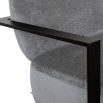 Dark grey upholstered armchair with angular black arms