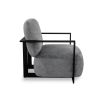 Dark grey upholstered armchair with angular black arms