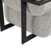 Grey boucle upholstered armchair with angular black arms